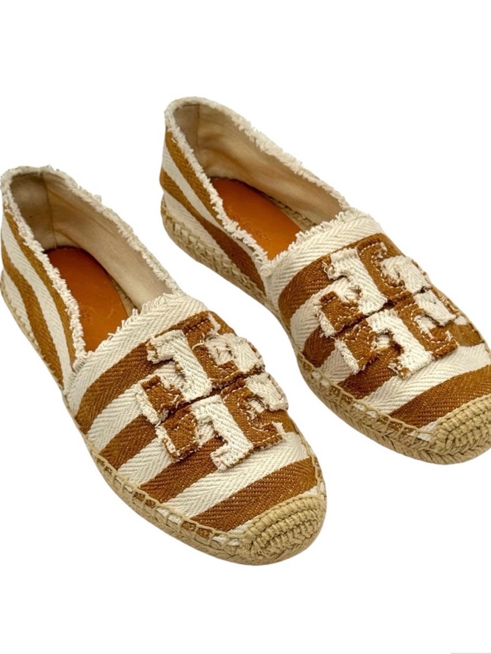 Tory Burch Striped Espadrille Flats in Cream and Brown